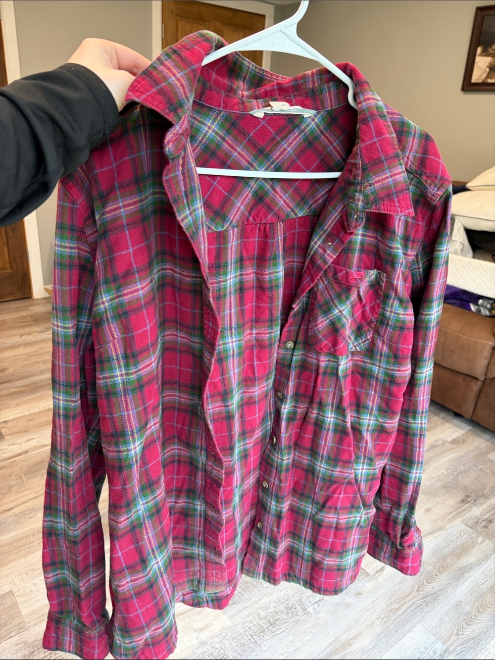 Women's Red Plaid Button-Up Shirt